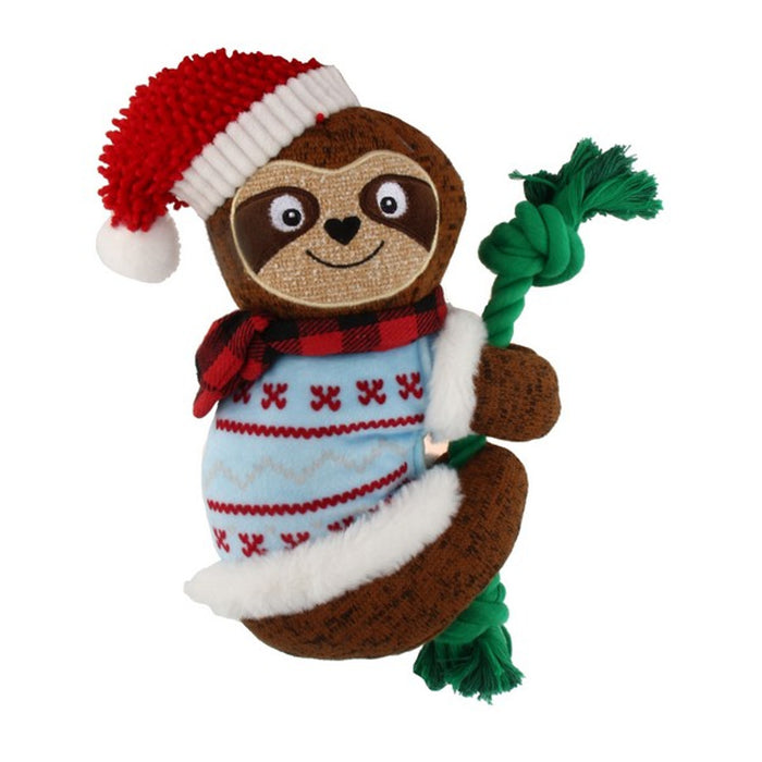 Festive Plush Sloth with Rope