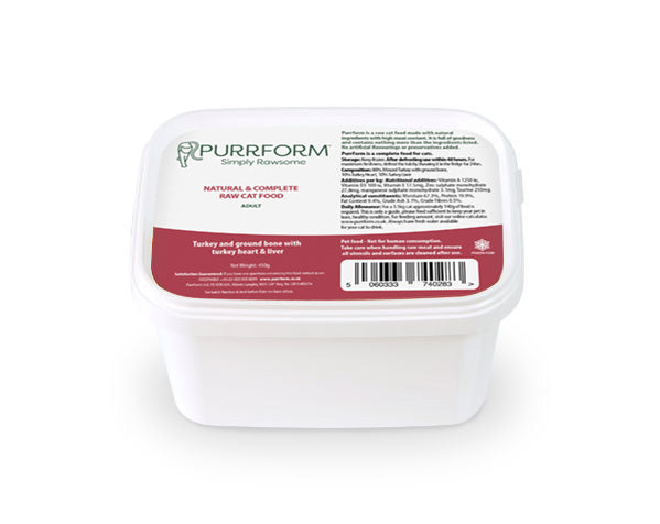 Turkey & Ground Bone with Heart and Liver - Cat 450g Tub